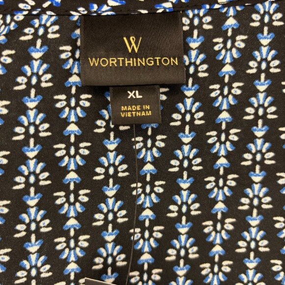 WORTHINGTON NEW Wrap Blouse XL 3/4 Sleeve V-Neck Black Blue White Ruffle XL - Picture 6 of 6